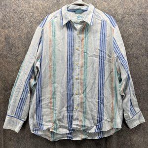 Tommy Bahamas Shirt Men Large Adult Blue Striped Casual Button Down Linen Soft
